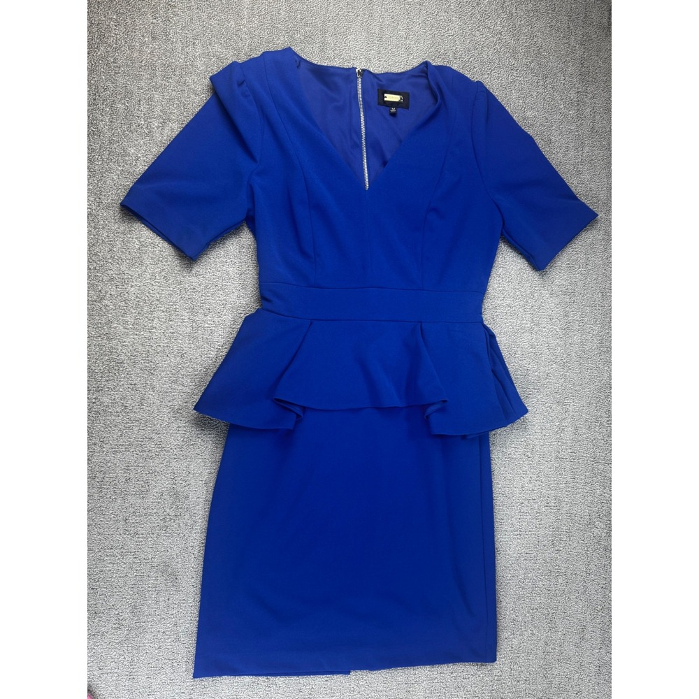 Alexia Admor Dress Womens Medium Royal Blue Peplum V-Neck Sheath Wedding Guest
